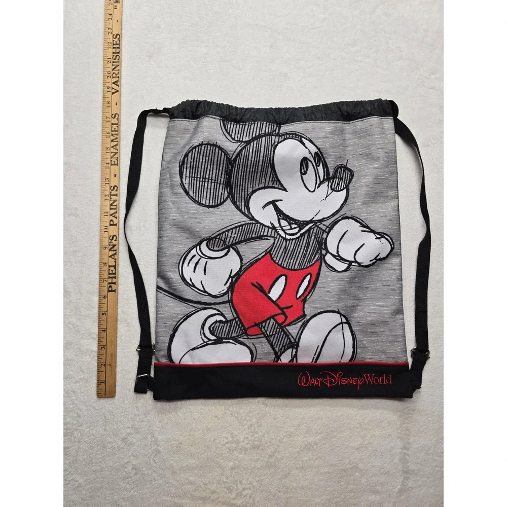 Disney Mickey Mouse Walt Disney World Drawstring Cinch Backpack Gray OS